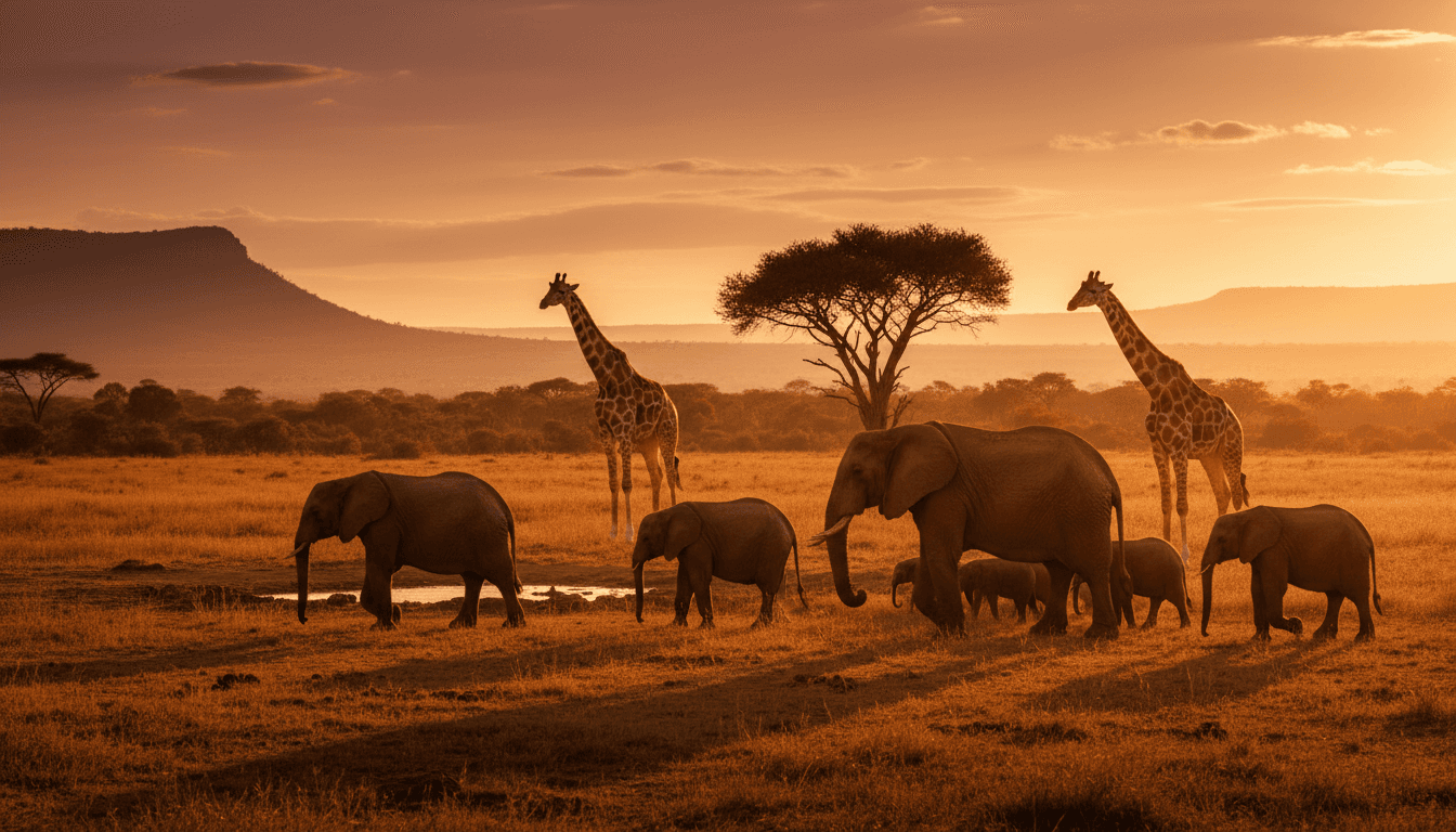 Wildlife on South African savanna landscape
