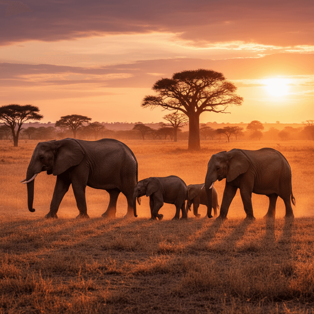 Elephants in South African savanna