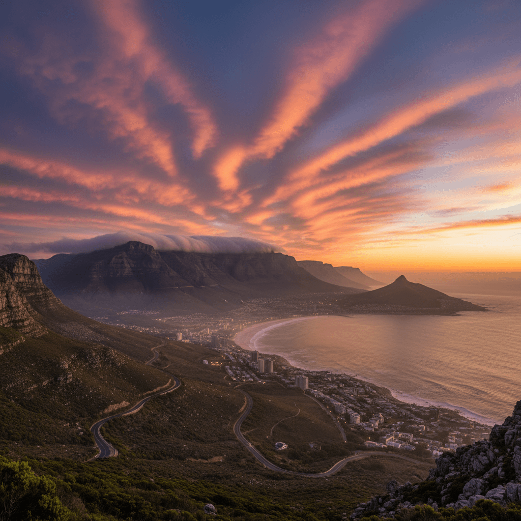 Table Mountain sunrise view over Cape Town